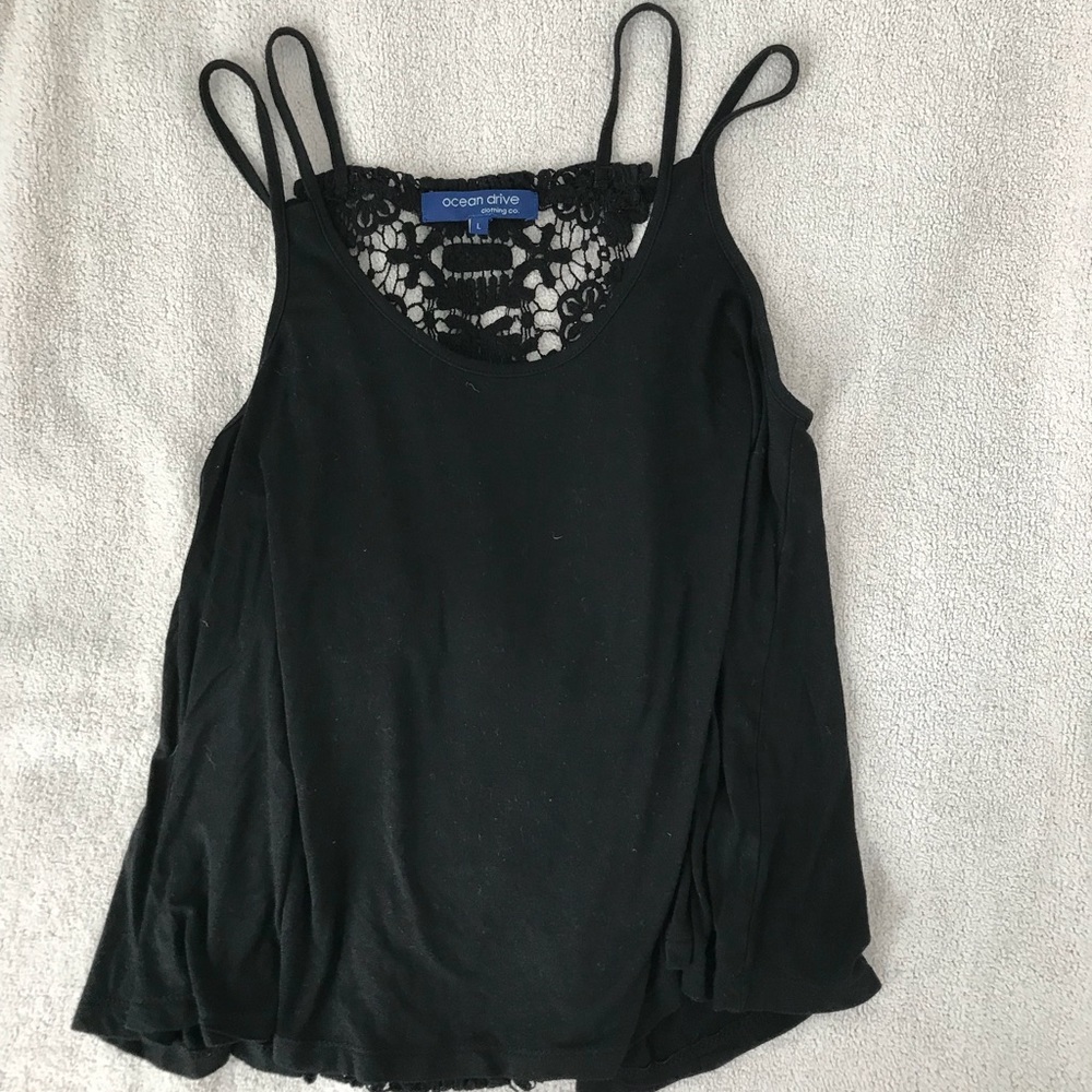 Black flowy tank with lace back